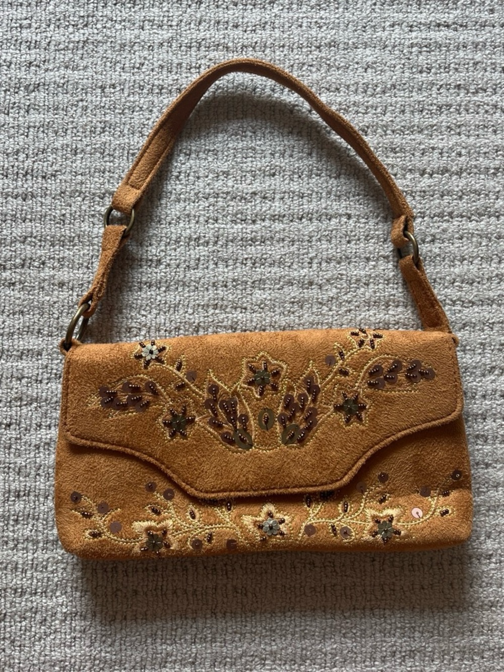 Y2K faux suede brown beaded purse